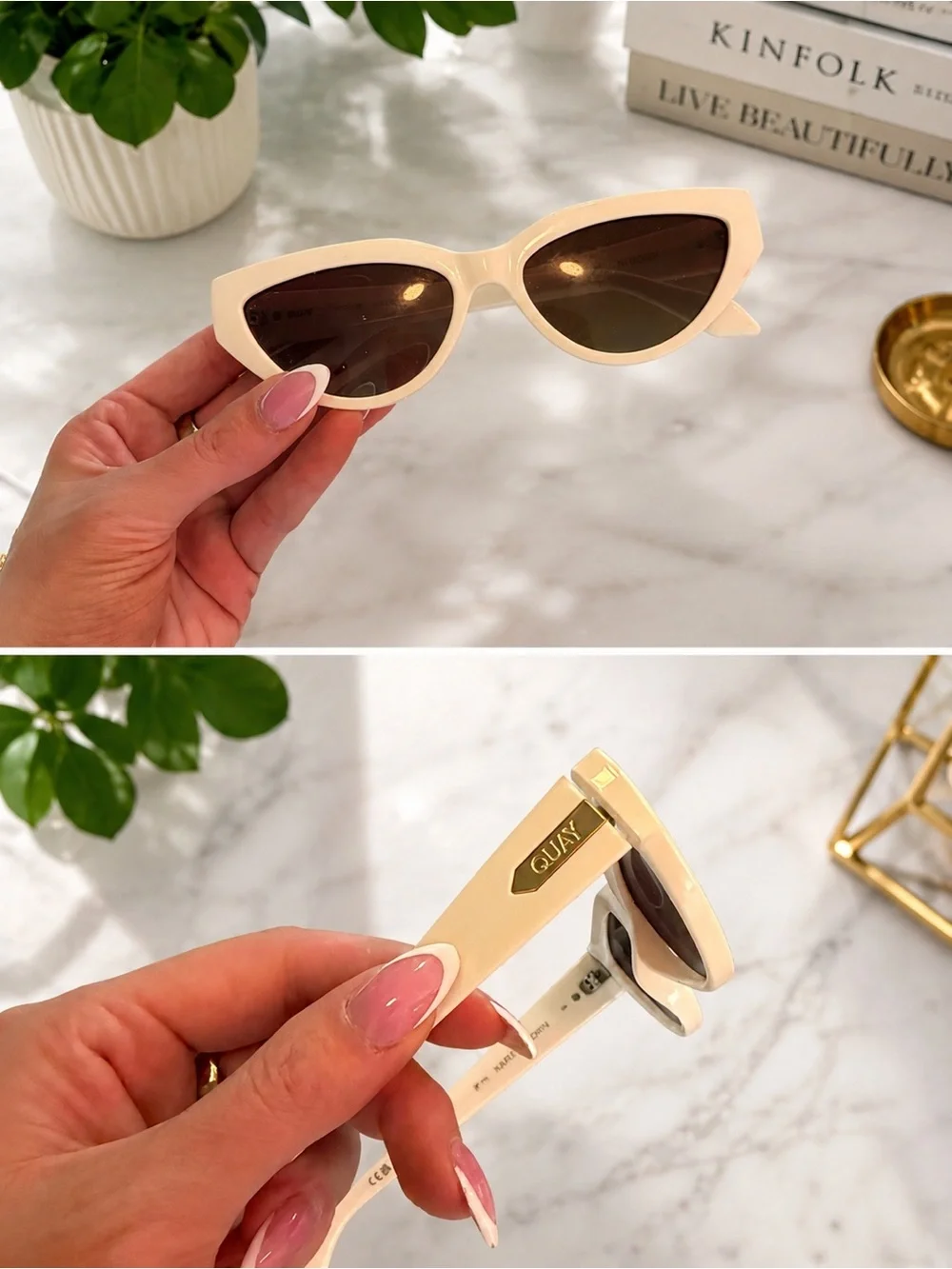 Quay Australia White Cat Eye Sunglasses with Black Lenses